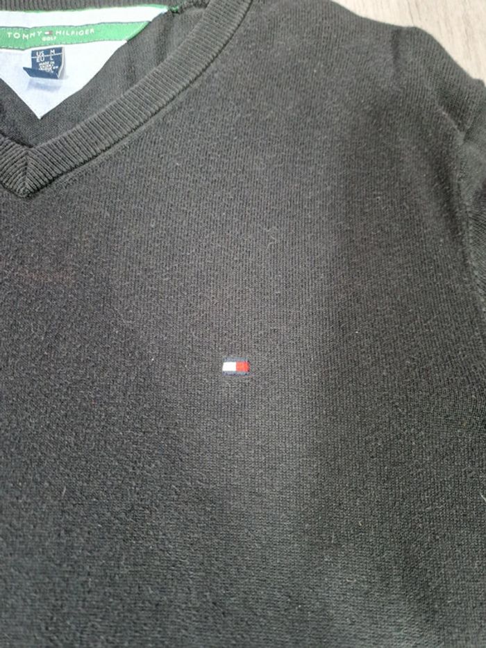 Pull Col V Tommy Hilfiger Noir Logo Brodé Taille L Homme - photo numéro 4