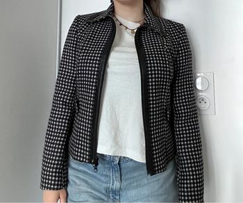 Veste Un Deux Trois – Taille 40 Motif pied-de-poule moderne | Détails simili cuir | Zip central