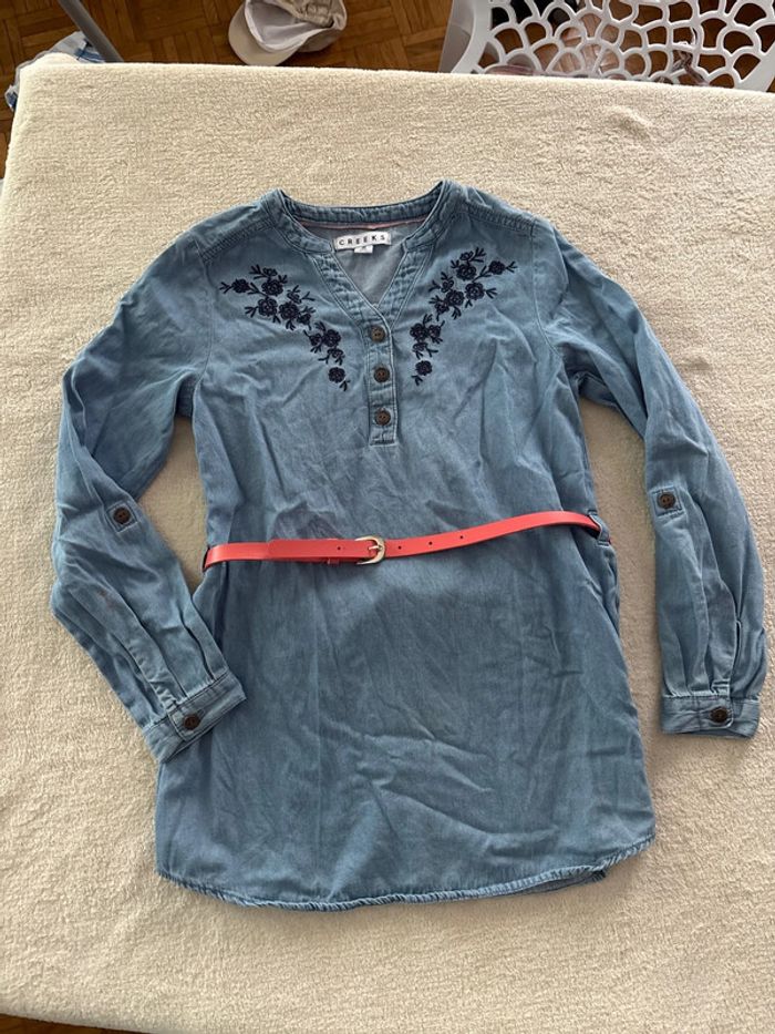 Robe style jeans ceinture 8 ans manches longues