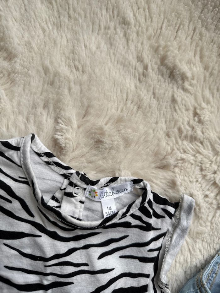 Ensemble t shirt zèbre et veste en jeans kitchoun 1 mois - photo numéro 2
