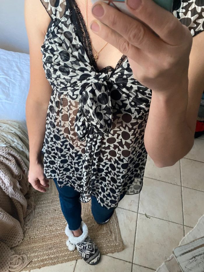 Top en voile vintage noir et blanc - photo numéro 2