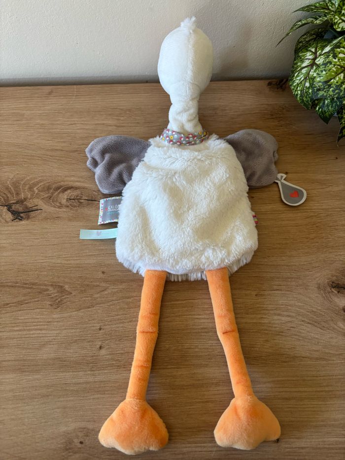Doudou marionnette cigogne blanc gris orange nopnop kaloo - photo numéro 3