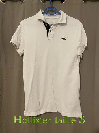 Polo à manches courtes blanc logo bleu marine hollister taille S