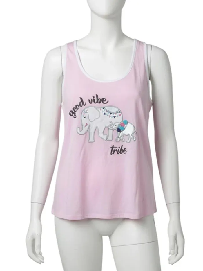 Pyjama débardeur + short motif éléphant Pi Couture femme Taille M Neuf - photo numéro 2