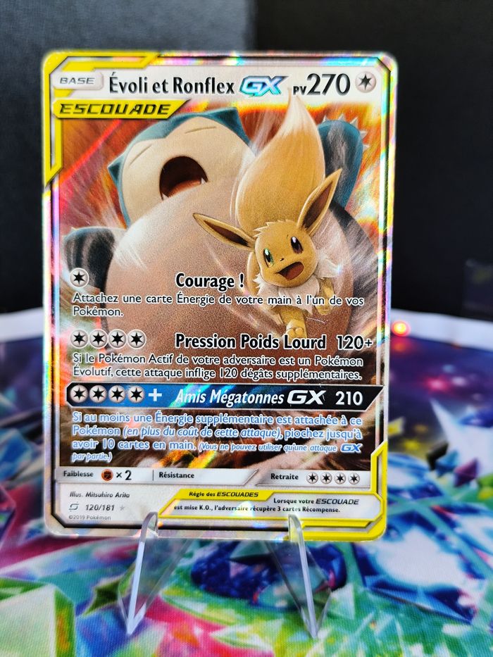 Carte pokémon 🇨🇵 Evoli et Ronflex GX 120/181 Escouade Duo de choc