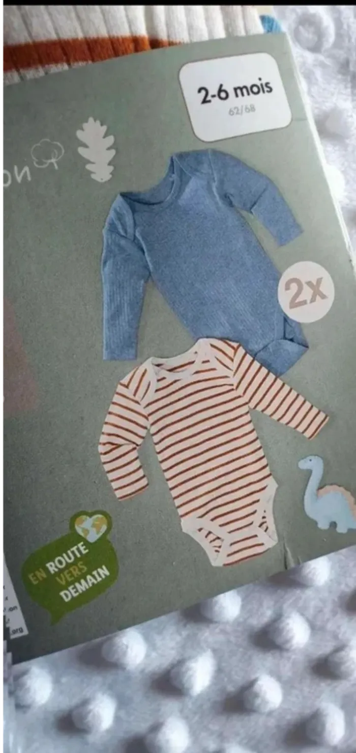 Lot  de  deux bodies bleu  et  blanc rayé - photo numéro 2