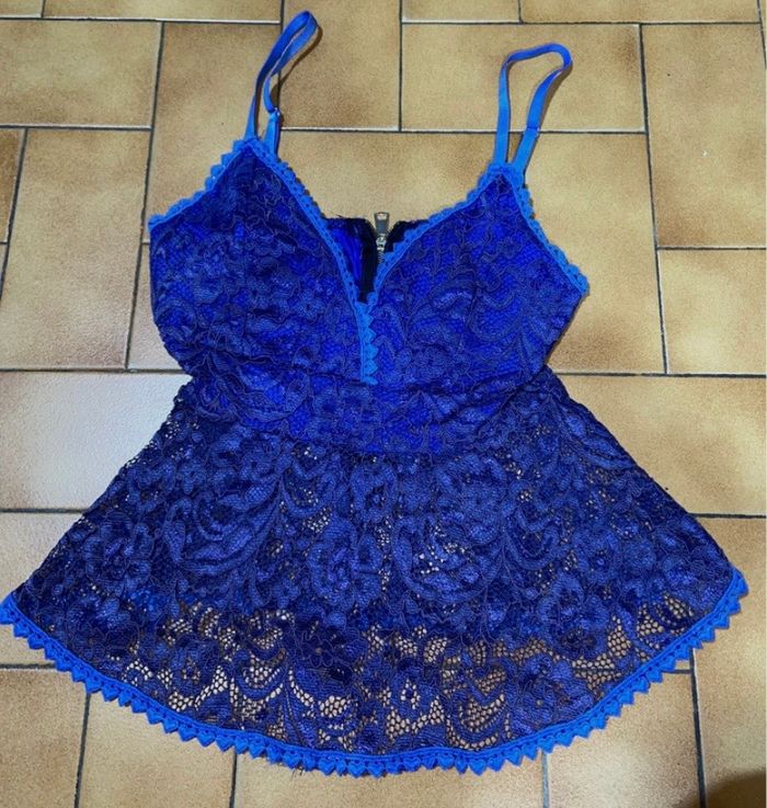 Haut crochet dentelle bleu s - photo numéro 2