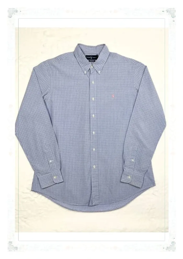 Ralph Lauren chemise à carreaux bleu logo rose coton homme XL - photo numéro 2