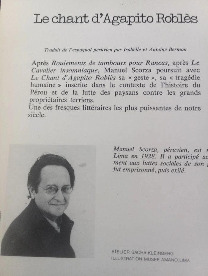 Manuel Scorza - Le chant d'Agapito Roblès - photo numéro 2