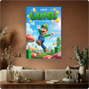 Affiche "Luigi" poster animation Nintendo univers Mario déco murale A3 Sans cadre