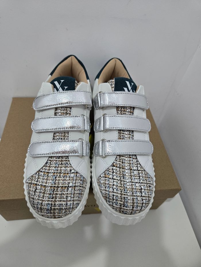 Basket Vanessa Wu Katie blanc vert beige taille 37 neuves authentiques - photo numéro 3