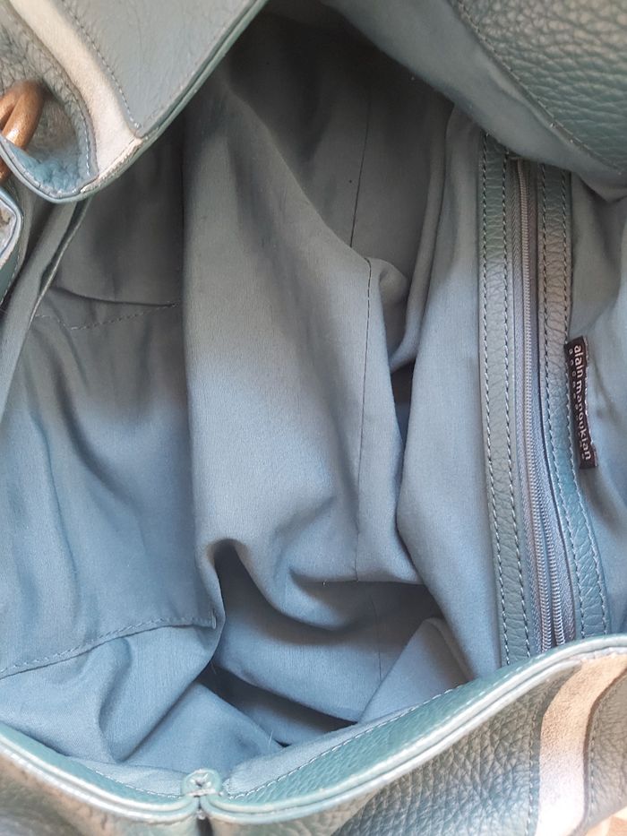 Sac à main cabas turquoise &  anse tressé - photo numéro 6