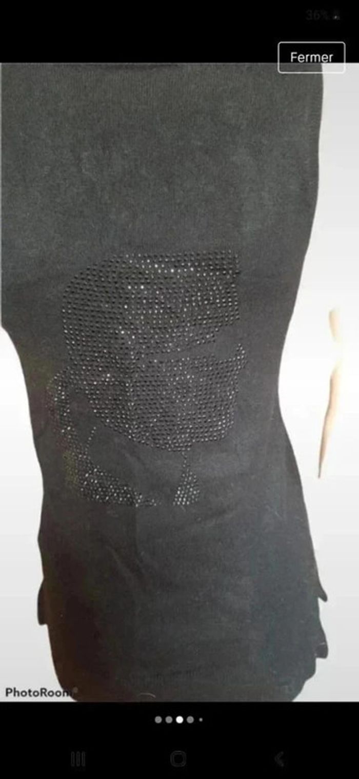 Pull sans manche en maille Karl Lagerfeld strass tête taille S neuf - photo numéro 3