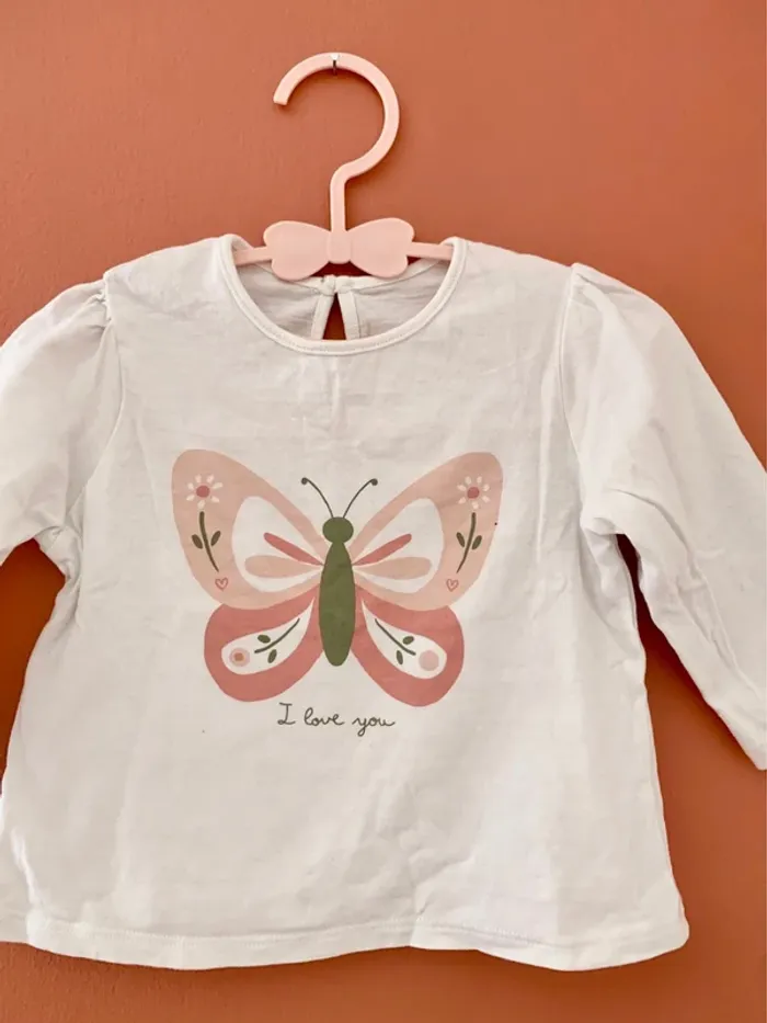 🌸 Lot 2 t-shirts manches longues bébé fille - TEX Baby - 9 mois - photo numéro 3