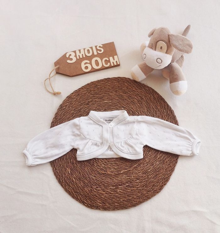 Gilet 👣 court boléro, blanc et argenté, tape à l'œil, 3 mois