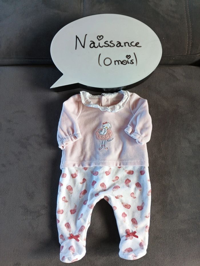 Pyjama grenouillère velours Fille 0 mois Naissance Autruche Lapin câlins Mon premier major Donatela