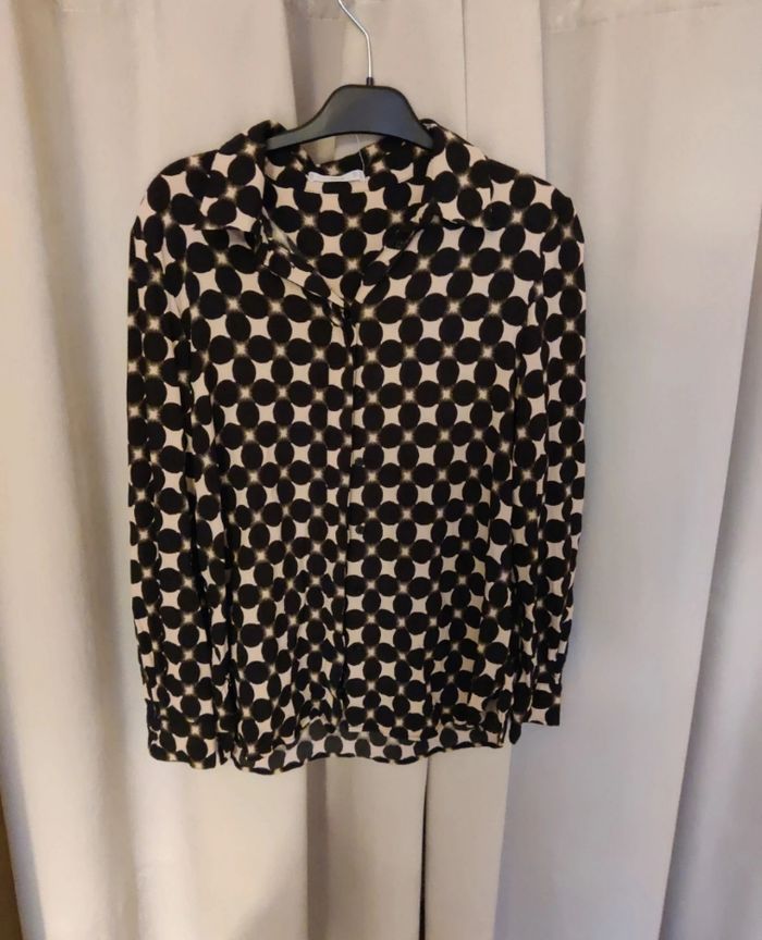 Blouse imprimée noir et beige - photo numéro 2