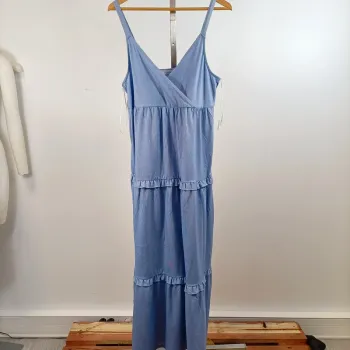 Robe longue bleu ciel à volants bretelles fines Promod taille 2/M A1376