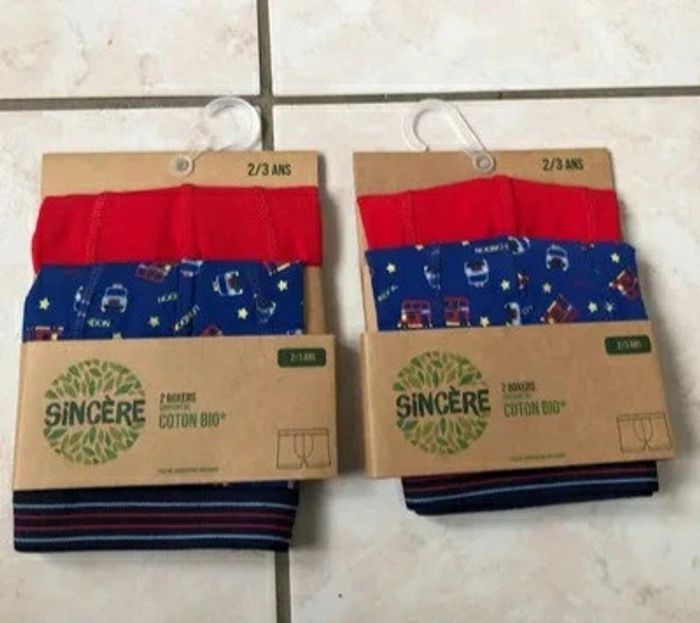 Lot de 4 Boxers Sincere garçon coton bio 2/3 ans Neufs ds emballage