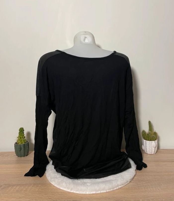 T-shirt manches longues noir bi-matière pailletée Gémo - photo numéro 2