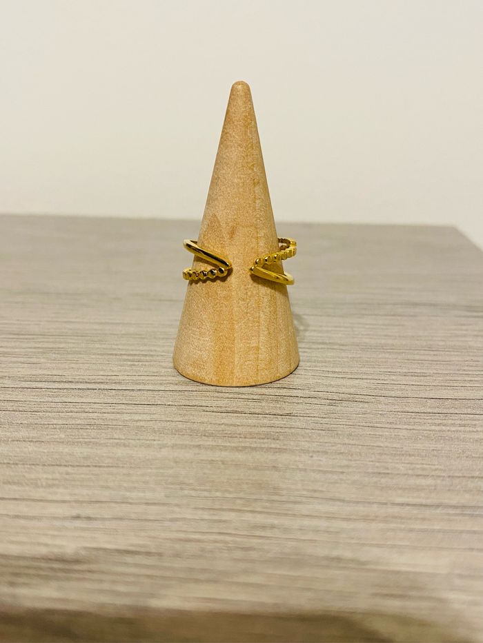 Bague fine ajustable doré double anneaux croix martelée torsadée acier inoxydable - photo numéro 4