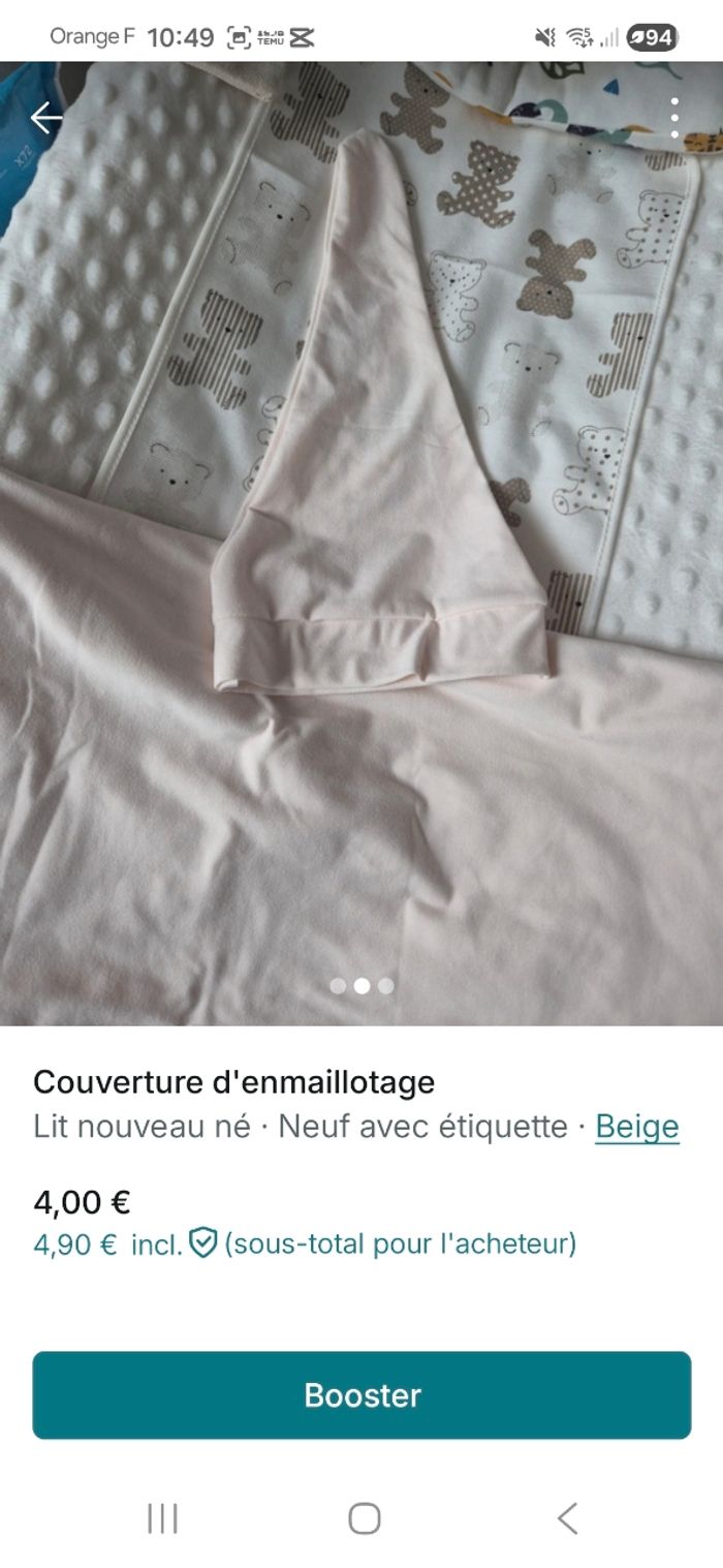 Couverture et bonnet d'enmaillotage