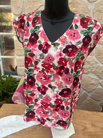 Tunique top blouse femme rose à grosses  fleurs taille S / M 36 38 by one