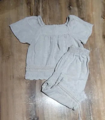 Ensemble en lin fille brodé kiabi