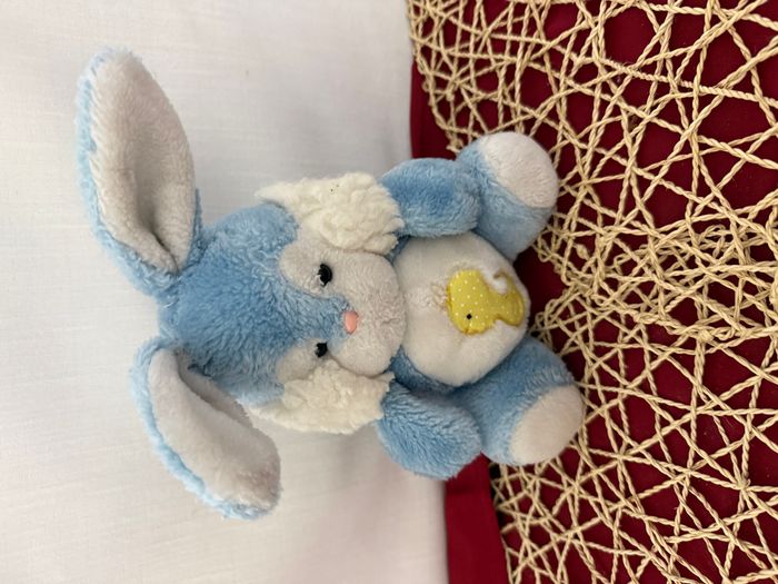 Peluche lapin NOUNOURS bleu blanc vintage canard jaune - photo numéro 5