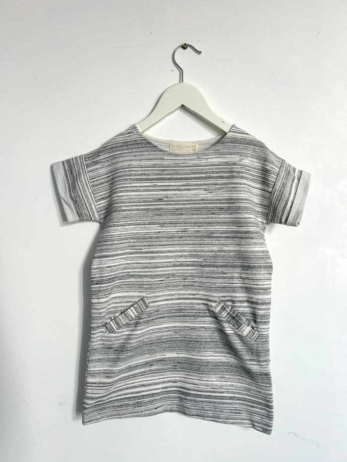 Robe coton 6-7 ans Zara gris et blanc