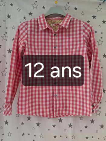 Chemise manches longues vichy blanc et rose 12 ans DPAM