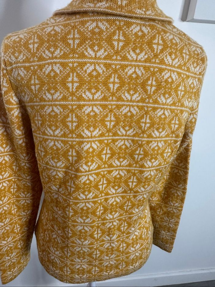 Cardigan en laine vierge jaune et blanc Madeleine T40 L - photo numéro 6