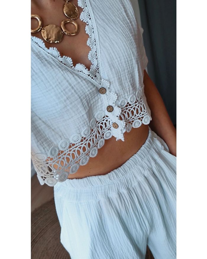 Ensemble 100% gaze de coton & dentelle Blanc – Fabriqué en Italie 🇮🇹 - photo numéro 2