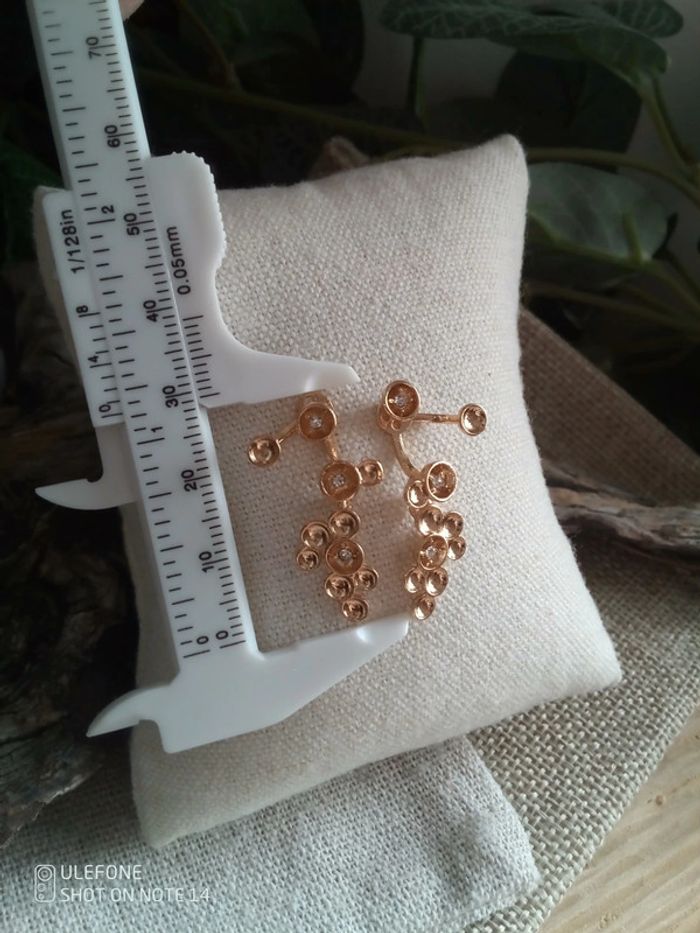 Boucles d'oreilles bohèmes nébuleuses dorées et zircons - photo numéro 2