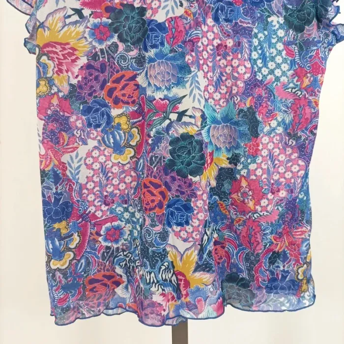 Blouse fluide fleurie multicolore rose bleue transparence légère taille 42/44 été A509 - photo numéro 4