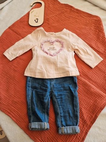 Ensemble tee shirt a manches longues - Jean/ 3 mois