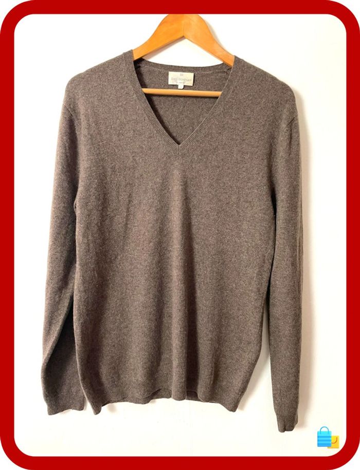🧥 Pull col V marron 100 % cachemire – Homme – Taille M – Éric Bompard