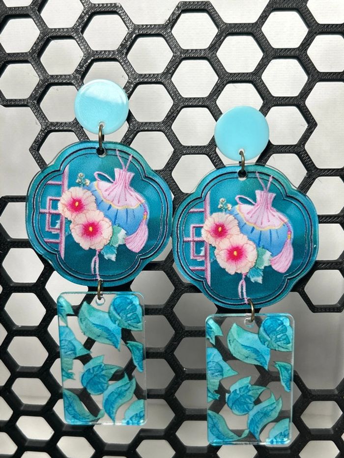 Boucles d’oreilles - Bleu floral