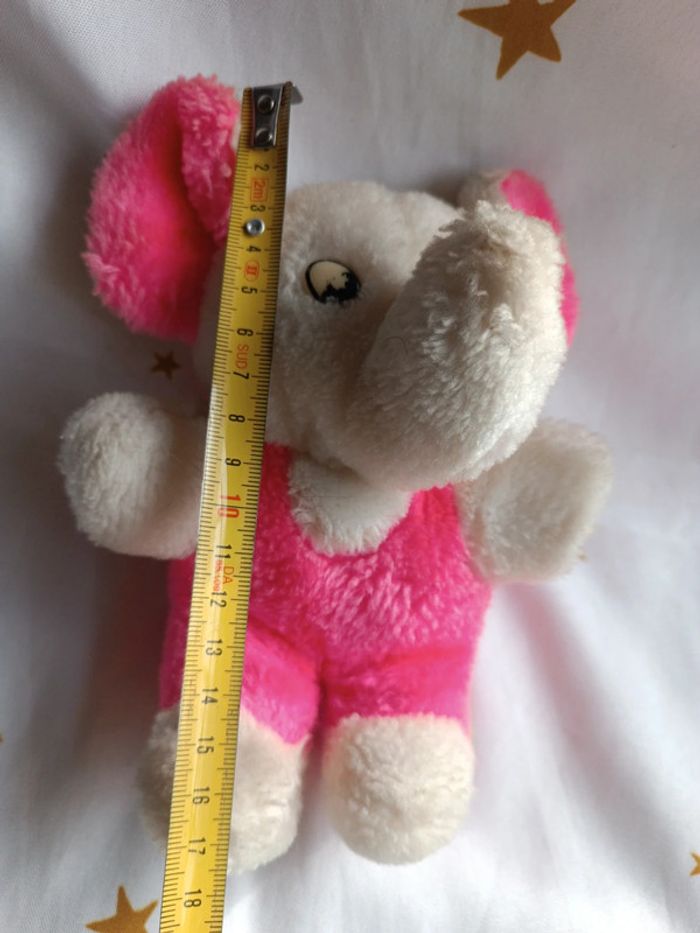 Petite petit small peluche plush Teddy éléphant rose fluo pink bouclette boulgom easy vintage blanc - photo numéro 16