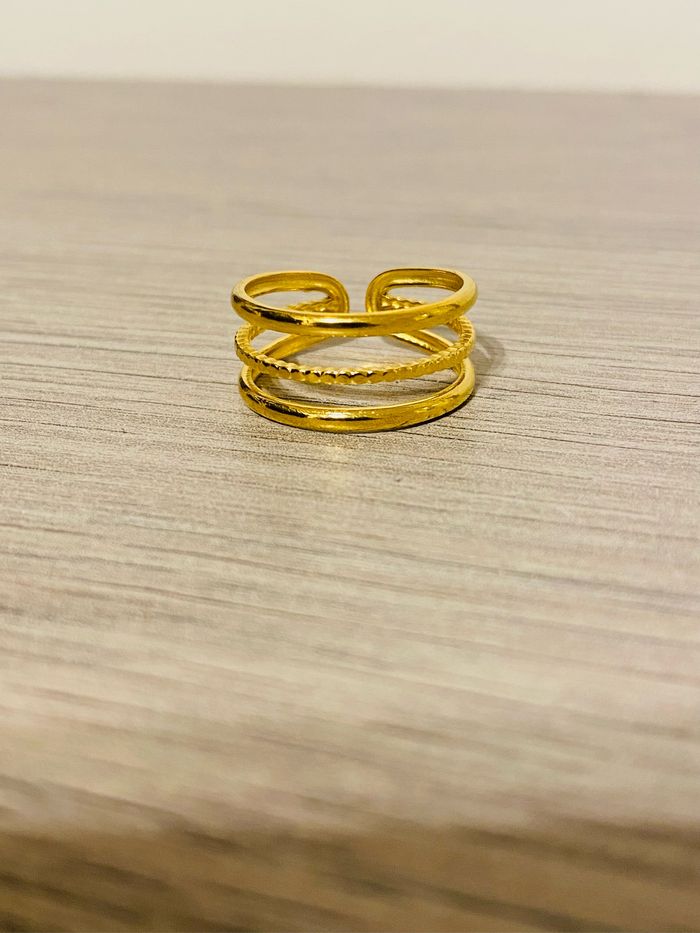 Bague ajustable doré triple anneaux acier inoxydable - photo numéro 4