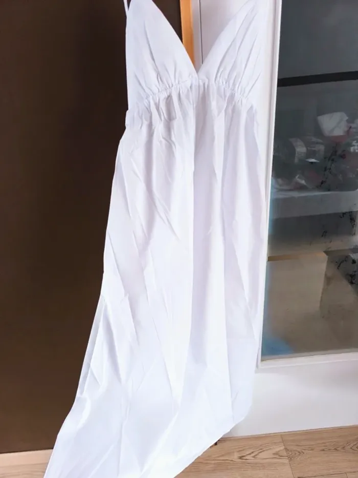 Robe longue blanche élastique col en V femme L - photo numéro 5
