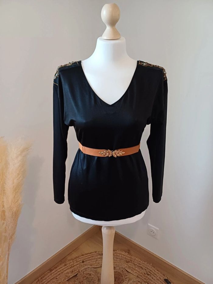 Blouse noire huilée avec perles Ipsos taille S 36 - photo numéro 5