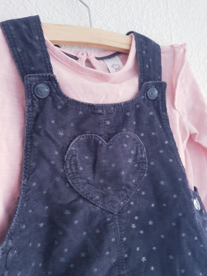 Baby Club - Ensemble salopette robe en velours + tee-shirt à longues manches - photo numéro 3
