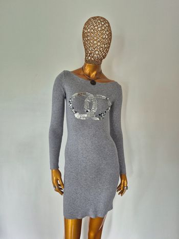 Robe Manches Longues Femme Grise avec Strass Taille Unique