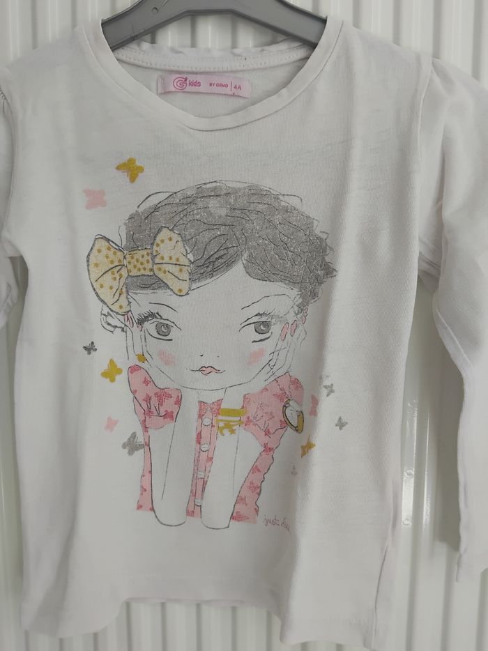 T shirt manches longues blanc gémo fille 4 ans - photo numéro 2