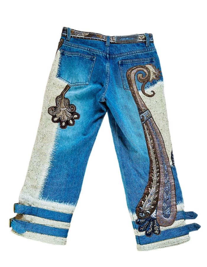 🤎🌿Jean court vintage folk hippie boho 70´s style floral paisley cropped jeans🌿🤎 - photo numéro 13