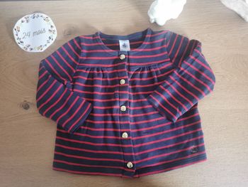 Veste mariniere bleu marine et rouge bébé fille 24mois petit bateau tbe