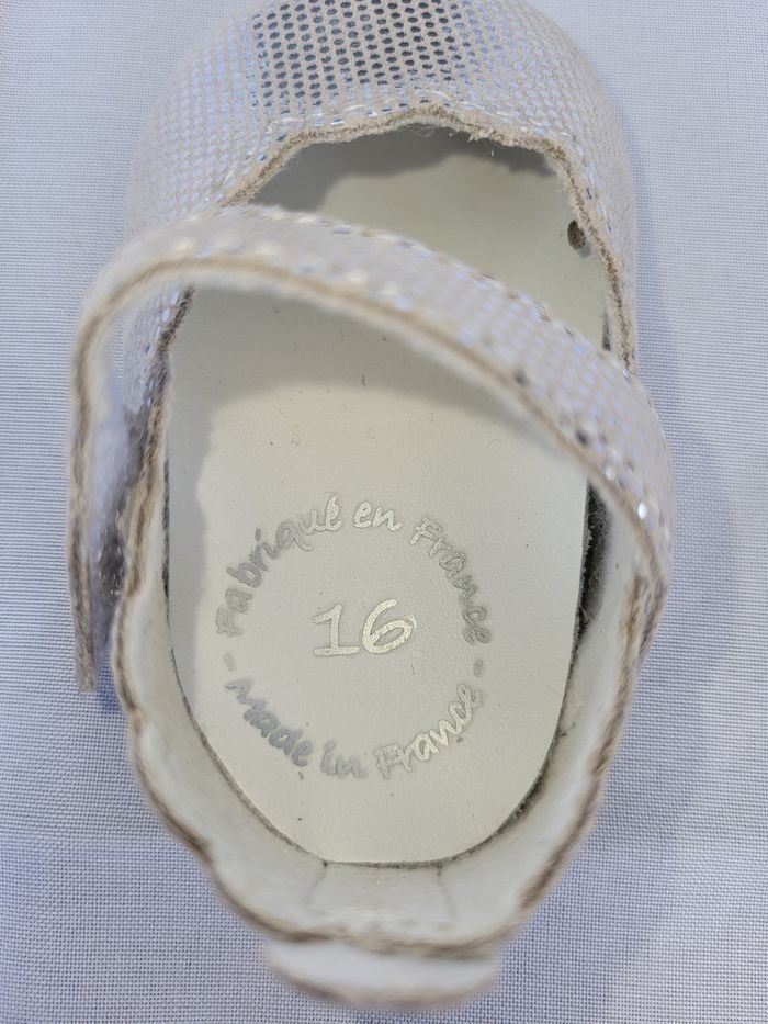Chaussures ballerine bébé en cuir argent Point 16 Made in 🇨🇵 - photo numéro 3