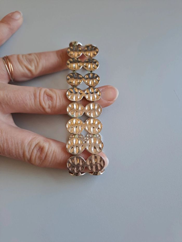 Bracelet élastique métal argenté perles martelées - photo numéro 3