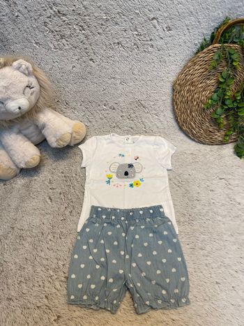 Ensemble short en jeans cœur blanc et teeshirt - Sucre d’orge